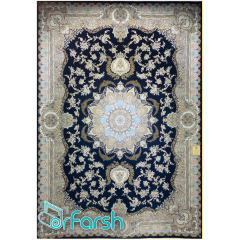 فرش 1500 شانه قیطران طرح آینور رنگ سرمه ای
